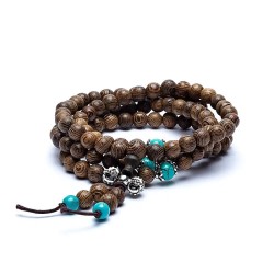 Mala in Legno e Howlite turchese con Dorje