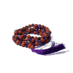 Mala in Legno Sacro Rudraksha ed Ametista