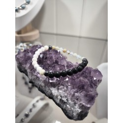 Protezione Calcedonio blu, Pietra di Luna, Ematite e Pietra Lavica ( uomo )