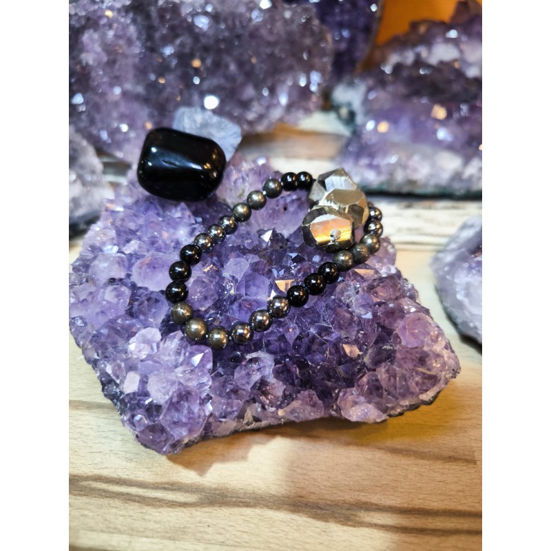 Bracciale Ossidiana, Pirite ed Ematite Protezione ed Abbondanza