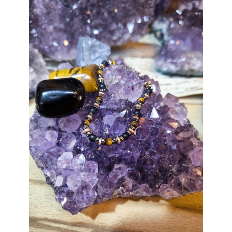 Bracciale Ossidiana, Pirite ed Ematite Tris di Protezione