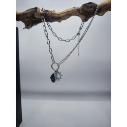 Collana Acciaio Sun protezione con Selenite e Smeraldo