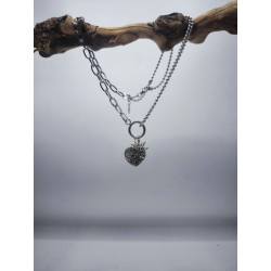 Collana Acciaio Sun protezione con cuore di Pirite