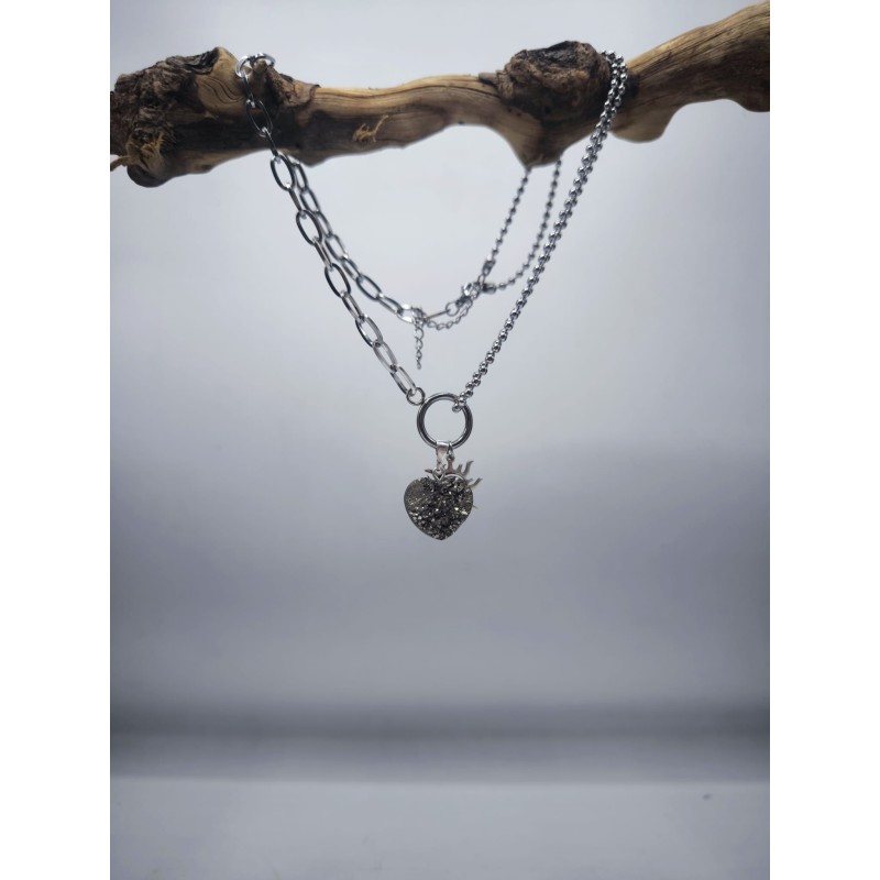 Collana Acciaio Sun protezione con cuore di Pirite