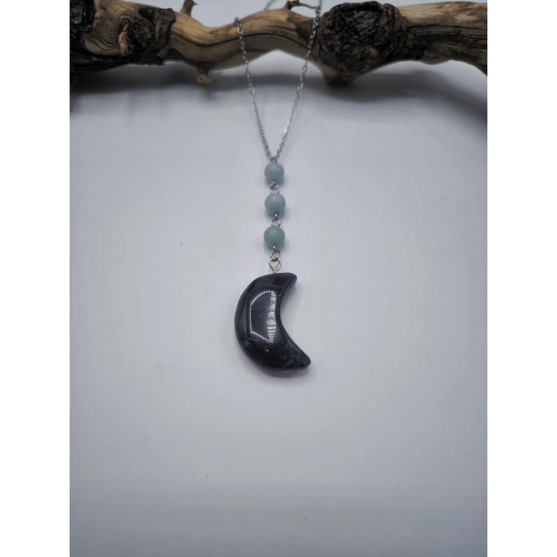 Collana Acciaio Moon protezione con Ametista ed Amazzonite