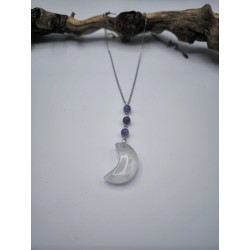 Collana Acciaio Moon protezione con Ametista e Cristallo di rocca