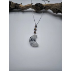 Collana Acciaio Moon protezione con Occhio di Tigre e Quarzo Tormalinato