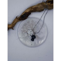 Collana Acciaio Funghetto protezione con Larvikite ( pietra di luna nera )