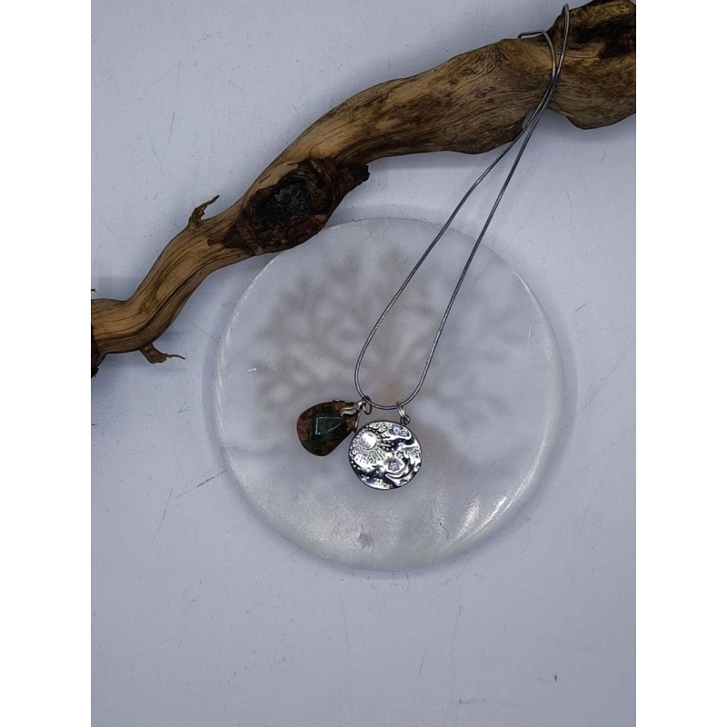 Collana Acciaio Funghetto protezione con Unakite