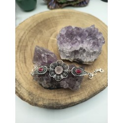 Bracciale Fiore Radice di rubino e Quarzo rosa