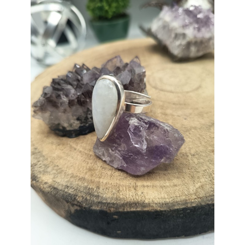 Anello regolabile Labradorite bianca goccia
