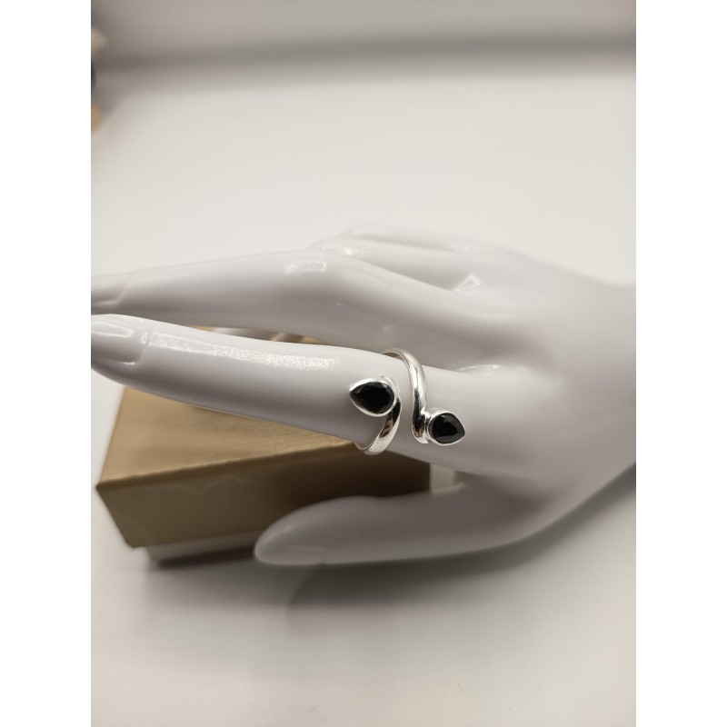 Anello Doppia Goccia in Ossidiana nera sfaccetata