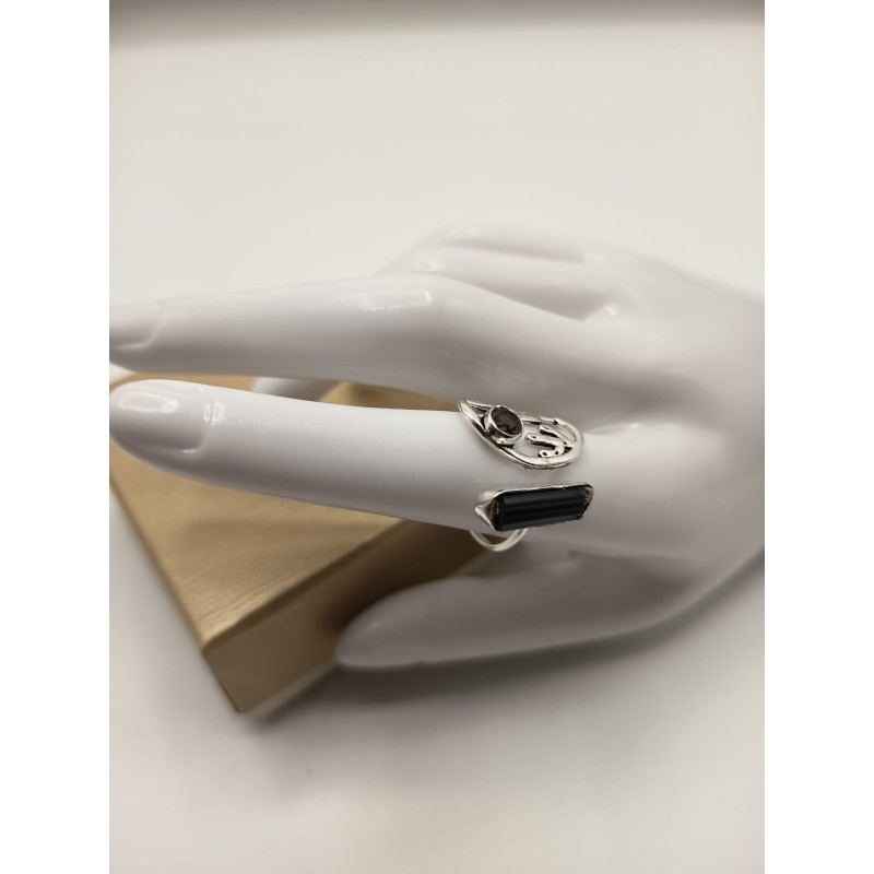 Anello Combo Tormalina ed Ossidiana nera