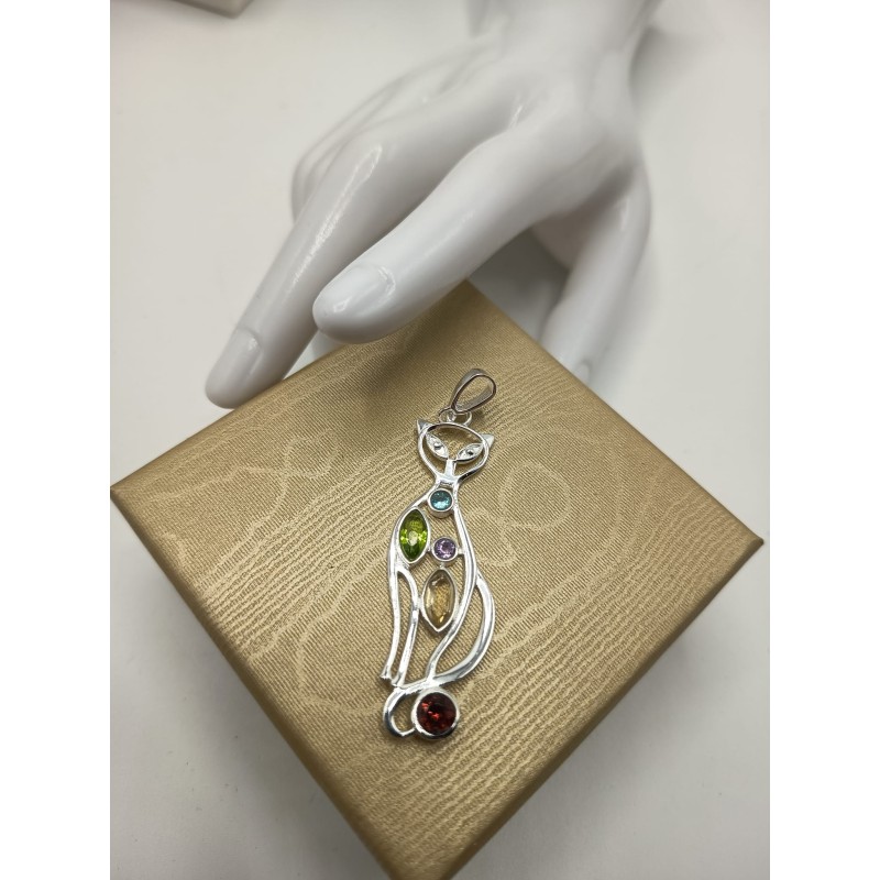 Ciondolo mix Gatto Peridoto + Topazio + Ametista + Citrino + Granato