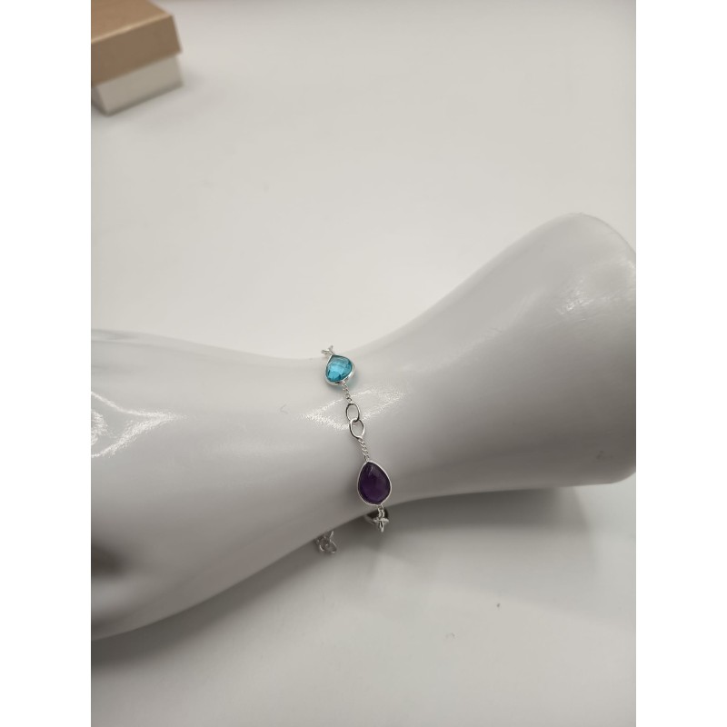 Bracciale mix Goccia Quarzo rosa + Labradorite+ Ametista + Topazio