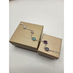 Bracciale mix Goccia Quarzo rosa + Labradorite+ Ametista + Topazio