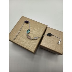 Bracciale mix Foglia Quarzo rosa + Labradorite+ Ametista + Topazio