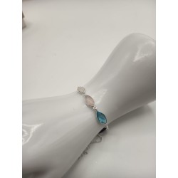 Bracciale mix Foglia Quarzo rosa + Labradorite+ Ametista + Topazio